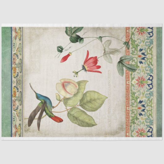 Chinoiserie Hummingbird  Floral Decoupage Tissuepapier (Voorkant)