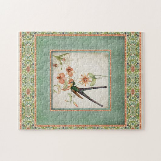 Chinoiserie  Hummingbird's in Flowers Coral Legpuzzel (Horizontaal)
