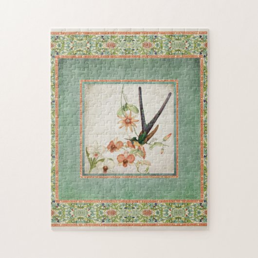 Chinoiserie  Hummingbird's in Flowers Coral Legpuzzel (Verticaal)