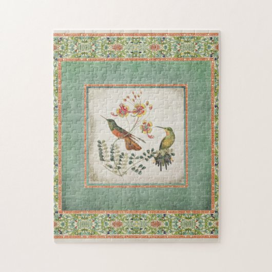 Chinoiserie Hummingbird's in Flowers Coral Legpuzzel (Verticaal)