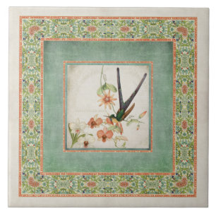 Chinoiserie  Hummingbird's in Flowers Coral Tegeltje