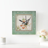 Chinoiserie  Hummingbird's in Flowers Coral Vierkante Klok (Huis)
