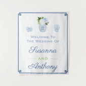 Chinoiserie Huwelijks Welkom Virtuele Achtergrond  Wandkleed (Voorkant)