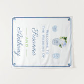 Chinoiserie Huwelijksbegroeting Virtuele Achtergro Wandkleed (Voorkant (horizontaal))