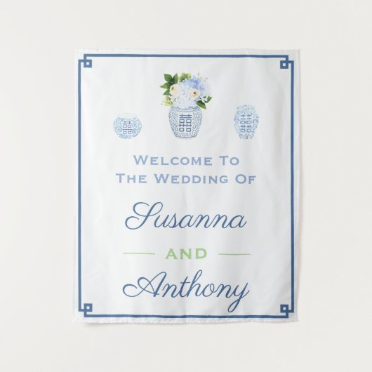 Chinoiserie Huwelijksbegroeting Virtuele Achtergro Wandkleed (Voorkant)