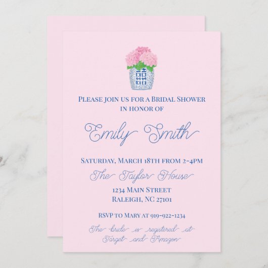 Chinoiserie Hydrangea Bridal Shower Kaart (Voorkant / Achterkant)