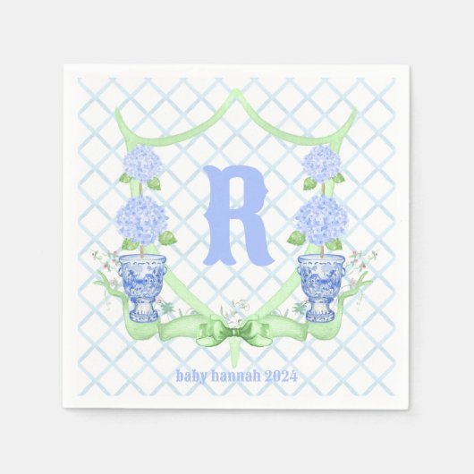 Chinoiserie Hydrangea Monogram Servet (Voorkant)