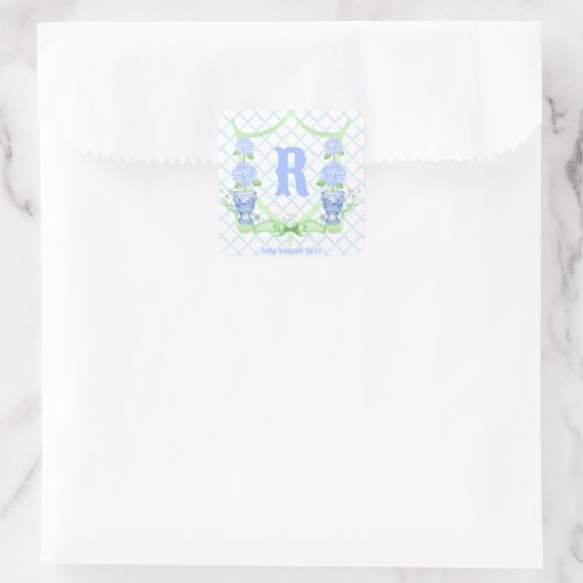 Chinoiserie Hydrangea Monogram Vierkante Sticker (Tas)