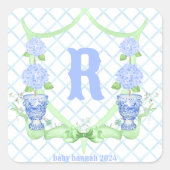 Chinoiserie Hydrangea Monogram Vierkante Sticker (Voorkant)