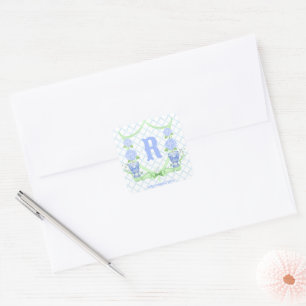 Chinoiserie Hydrangea Monogram Vierkante Sticker