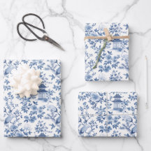 Chinoiserie Inpakpapier, Blauw Bloem Motief Cadeau