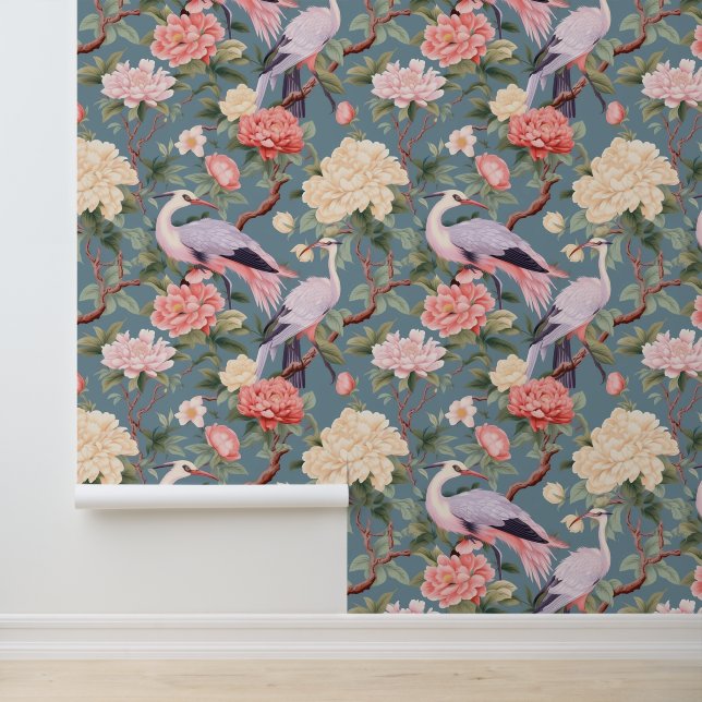 Chinoiserie Jade Bloemen & Groenten Patroon Behang (Applicatie)