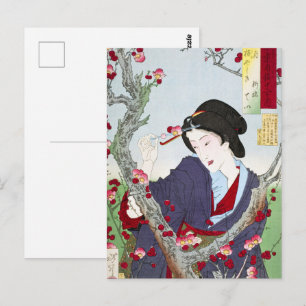 Chinoiserie Japanse Dame & Rode Kersenbloesem Briefkaart