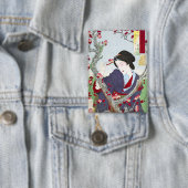 Chinoiserie Japanse Dame & Rode Kersenbloesem Button (Insitu)