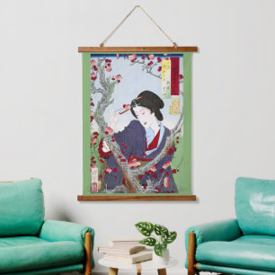 Chinoiserie Japanse Dame & Rode Kersenbloesem Hangend Wandkleed