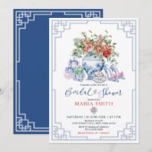 Chinoiserie Jar Red Floral Christmas Vrijgezellenf Kaart (Voorkant / Achterkant)