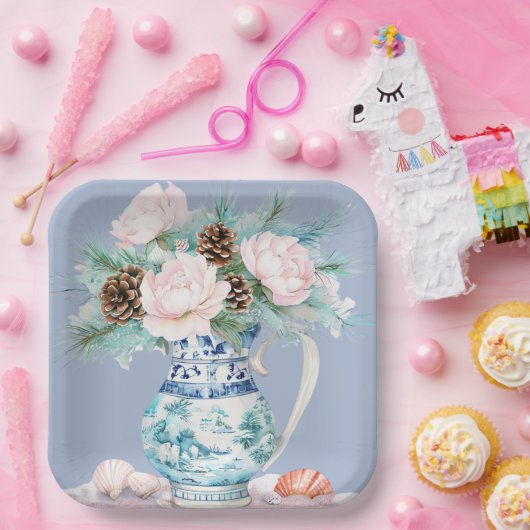 Chinoiserie Jug met Pinecones en Seashells Papieren Bordje (Feest)