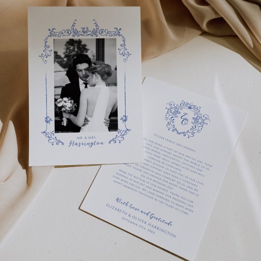 Chinoiserie  kalligrafie bruiloft bedankkaart