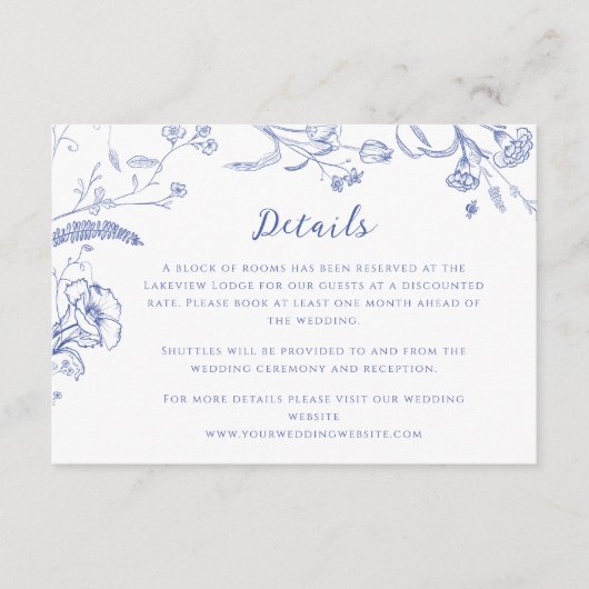 Chinoiserie  kalligrafie bruiloft details informatiekaartje (Voorkant)