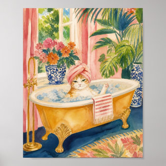 Chinoiserie Kat Maximalistische Bad Tijd Poster