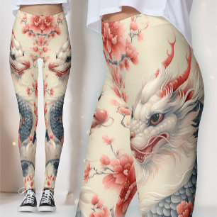 Chinoiserie Keizerlijke Draak   Coral Sakura Kunst Leggings