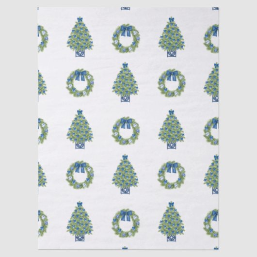 Chinoiserie Kerst Blauw en Wit Tissuepapier (Voorkant)