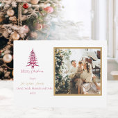 Chinoiserie Kerst Eenvoudige Rode Pagode 2-Foto Feestdagenkaart