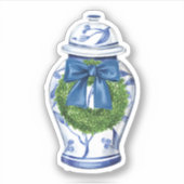 Chinoiserie Kerst Ginger Jar Vinyl Sticker (Voorkant)