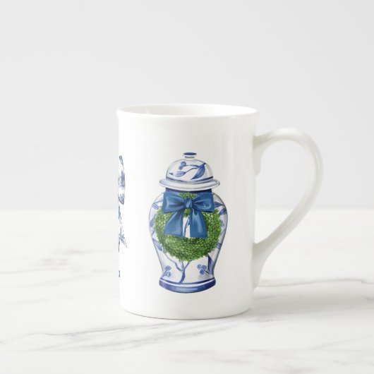 Chinoiserie Kerst Ginger Pot met Lint Porselein Kop (Rechts)