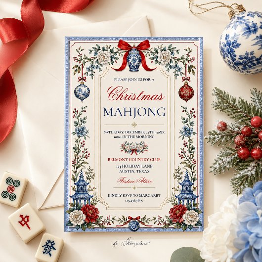 Chinoiserie Kerst Mahjong Feestdagenkaart