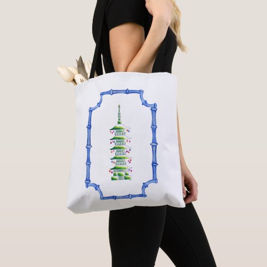 Chinoiserie Kerst Pagode Boodschappentas Tote Bag (Dichtbij)