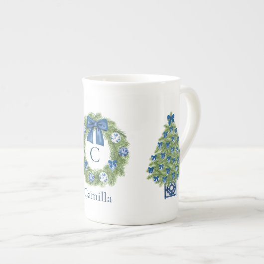 Chinoiserie Kerstboom en Krans Porselein Kop (Voorkant rechts)