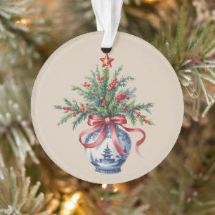 Chinoiserie Kerstboom Rood lint Vaas Vintage Ornament