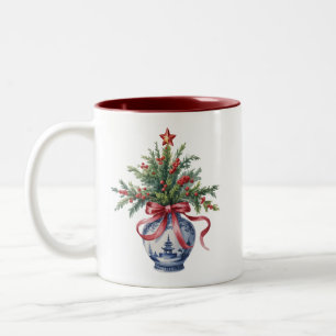 Chinoiserie Kerstboom Rood lint Vaas Vintage  Tweekleurige Koffiemok