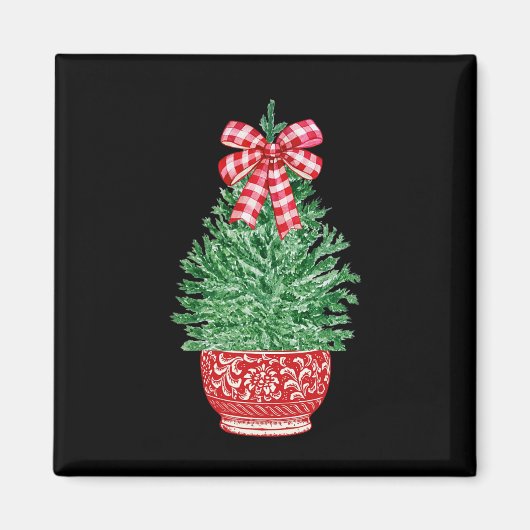 Chinoiserie Kerstboom Rood Wit Ginger Jar Ha Magneet (Voorkant)