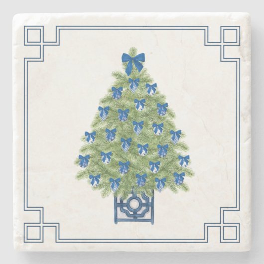 Chinoiserie Kerstboom  Stenen Onderzetter (Voorkant)