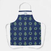 Chinoiserie Kerstmis Navyblauw Schort (Voorkant)