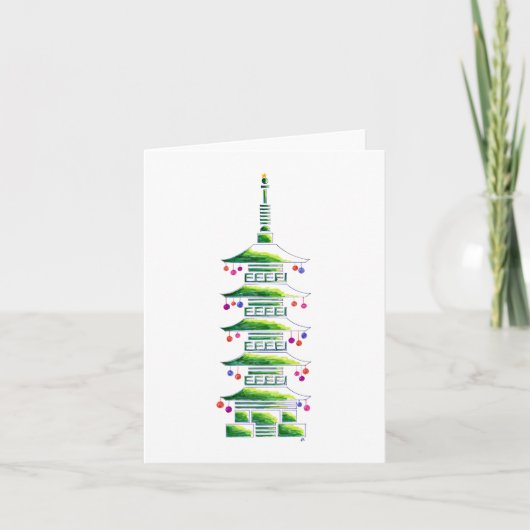 Chinoiserie Kerstpagode: Leeg Notitiekaart (Voorkant)