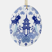 Chinoiserie-kerstsierBull en Pagoda Keramisch Ornament (Rechts)
