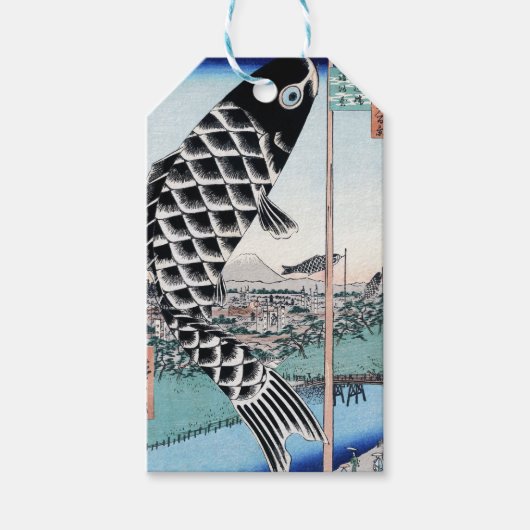 Chinoiserie Koinobori Karper & Fuji Landschap Cadeaulabel (Voorkant)