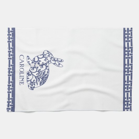 Chinoiserie konijntje gepersonaliseerd theedoek (Horizontaal)