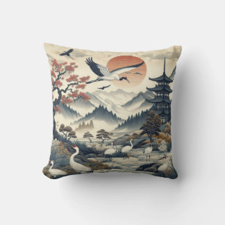 Chinoiserie kraan vogellandschap patroon kussen