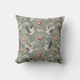 Chinoiserie Kraanvogel en Pioen Bloemendesign Buitenkussen