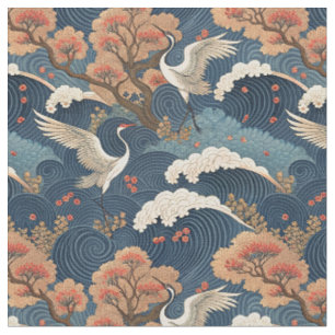 Chinoiserie Kraanvogel & Kersenbloesem Japans Desi Stof
