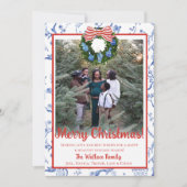 Chinoiserie Krans, Blauw & Wit Grandmillenial Feestdagenkaart (Voorkant)