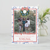 Chinoiserie Krans, Blauw & Wit Grandmillenial Feestdagenkaart (Staand voorkant)