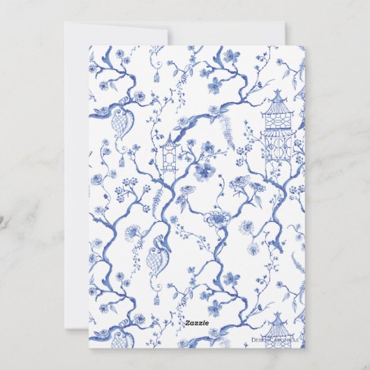 Chinoiserie Krans, Blauw & Wit Grandmillenial Feestdagenkaart (Achterkant)