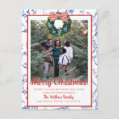 Chinoiserie Krans, Blauw & Wit Grandmillenial Feestdagenkaart (Voorkant)