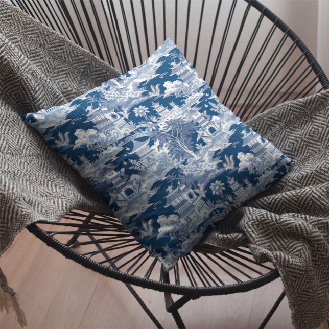 Chinoiserie Landschap Schilderij Blauw Wit Kussen (Creator heeft geüpload)