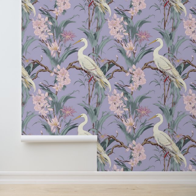 Chinoiserie Lavendel Bloemen & Groenten Patroon Behang (Applicatie)